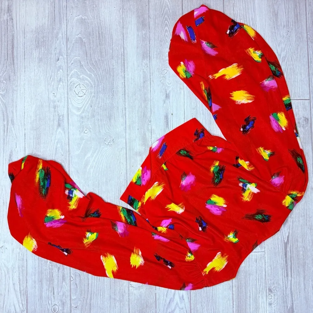 Signature 8 balloon sleeve long sleeve cropped top shirt w/ button front med Red - Image 6