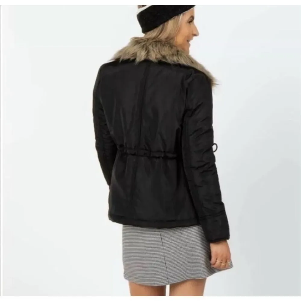 Francesca’s Collection Forever Audrey Womens Faux Fur Trim Lined Parka Coat Jack Black Size M - Image 4