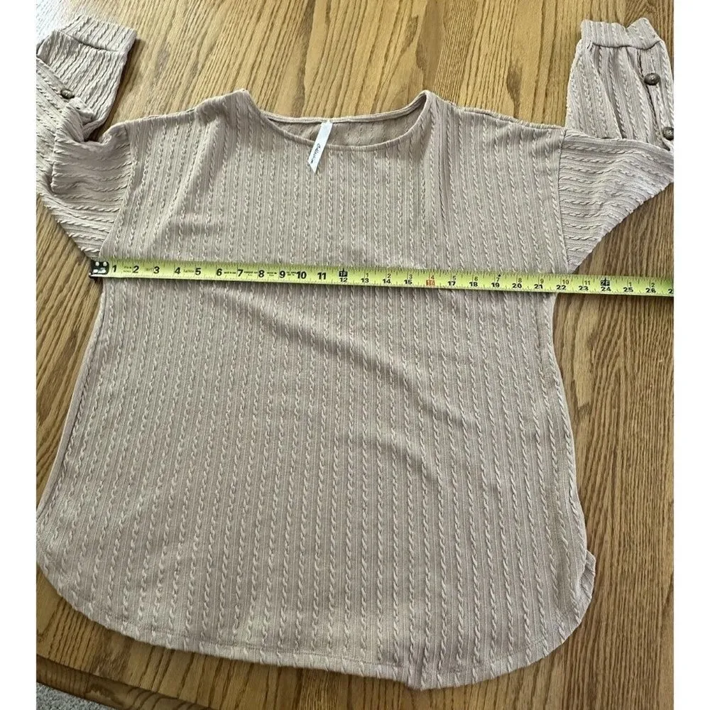 NY Collection Tan Slouchy Waffle Knit  Sweater  Neutral Relaxed Fit Cozy Office - Image 4