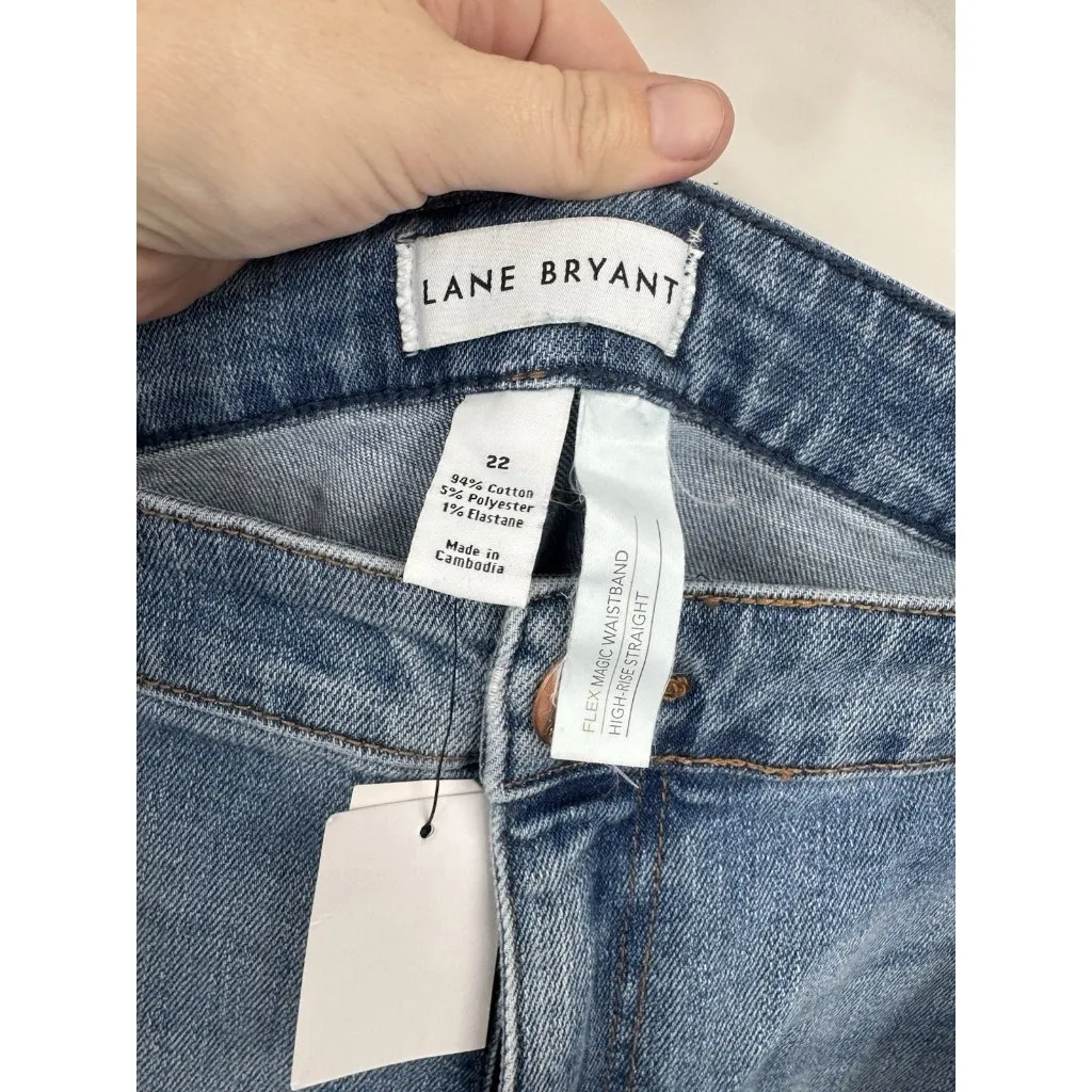 Lane Bryant Womens High Rise Straight Crop Jeans Sz 22 Blue Light Wash‎ Belted - Image 4