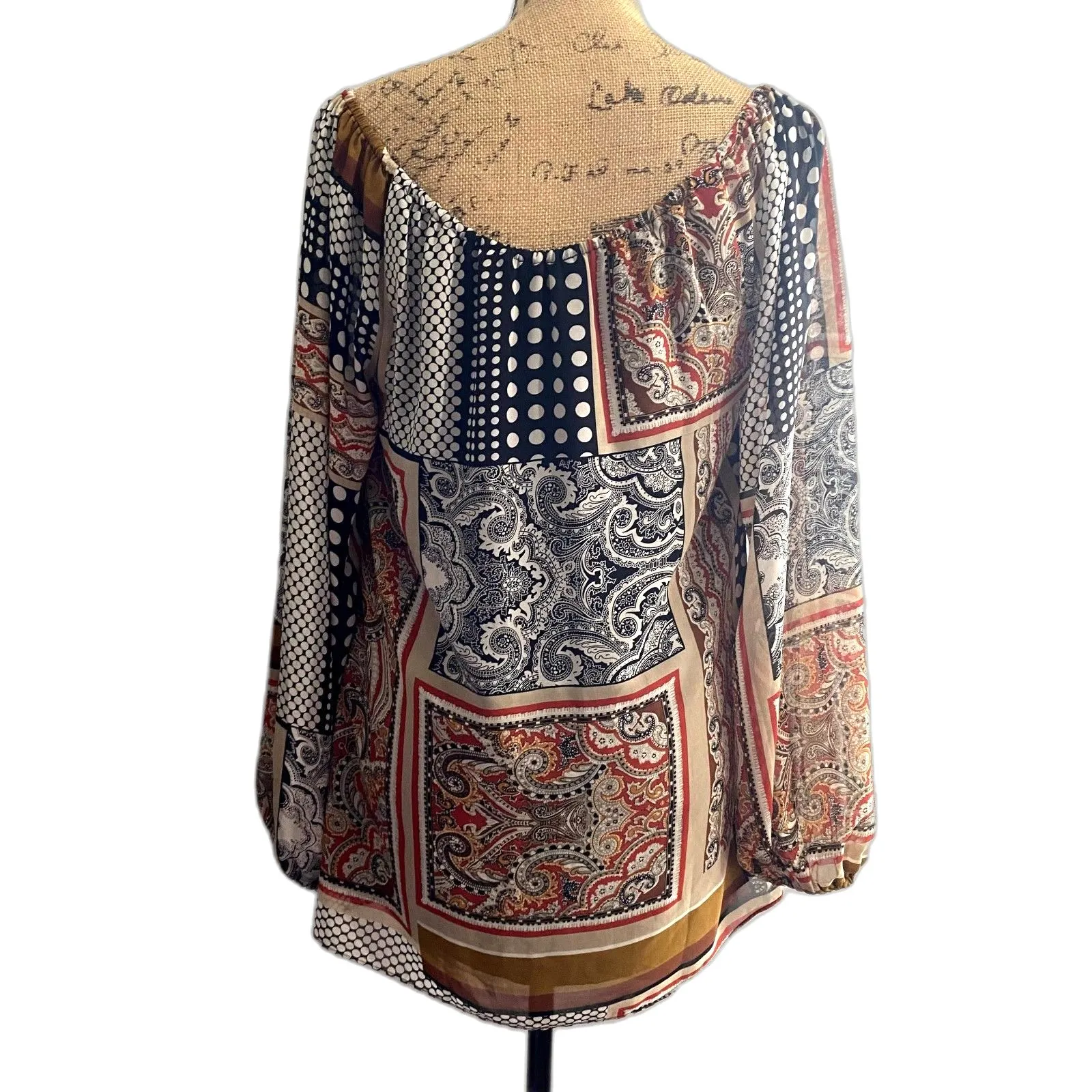 Boston Proper Mixed Print Peasant‎ Blouse Flowy Oversized Bohemian Size Small - Image 2