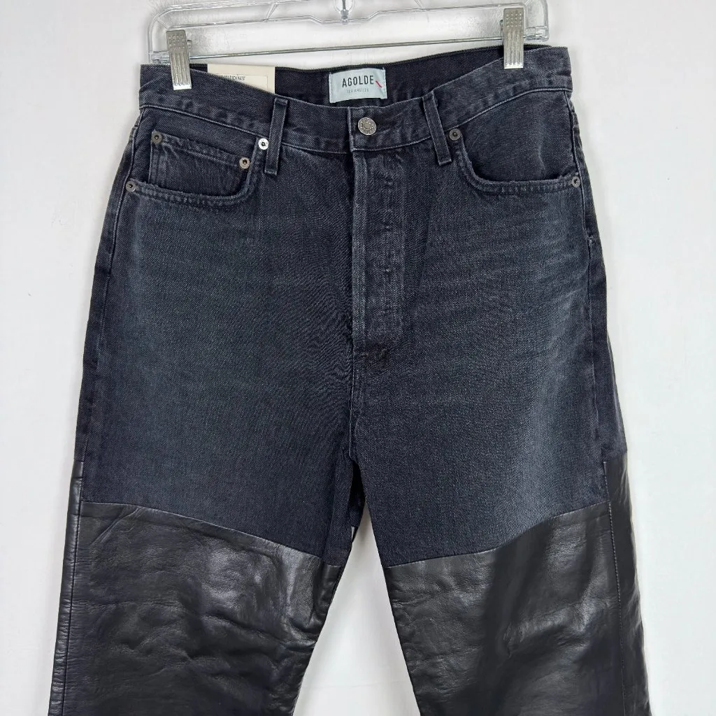 NWT AGOLDE Pieced 90s Pinch Waist Pants Jeans Howl/Detox Leather Black Size 29 - Image 4