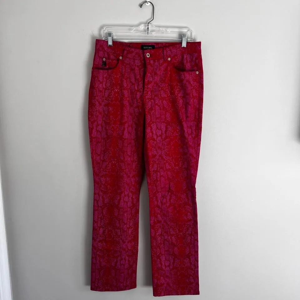 VINTAGE 90'S RED GUESS SNAKESKIN JEANS‎ - Image 3