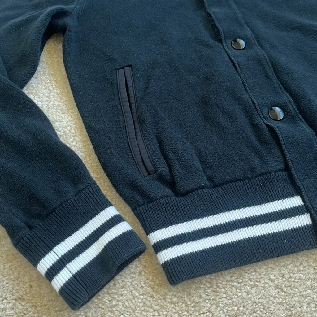 Banana Republic Varsity Bomber Snap Front Cardigan Sweater Black Women’s Small - Image 5
