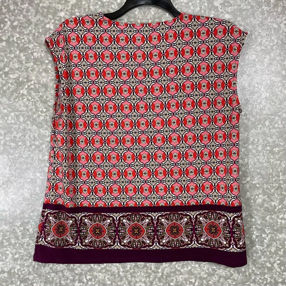 Liz Claiborne Women's Red Medallion Print Boxy Top - Size Large - Preppy Career - Image 6