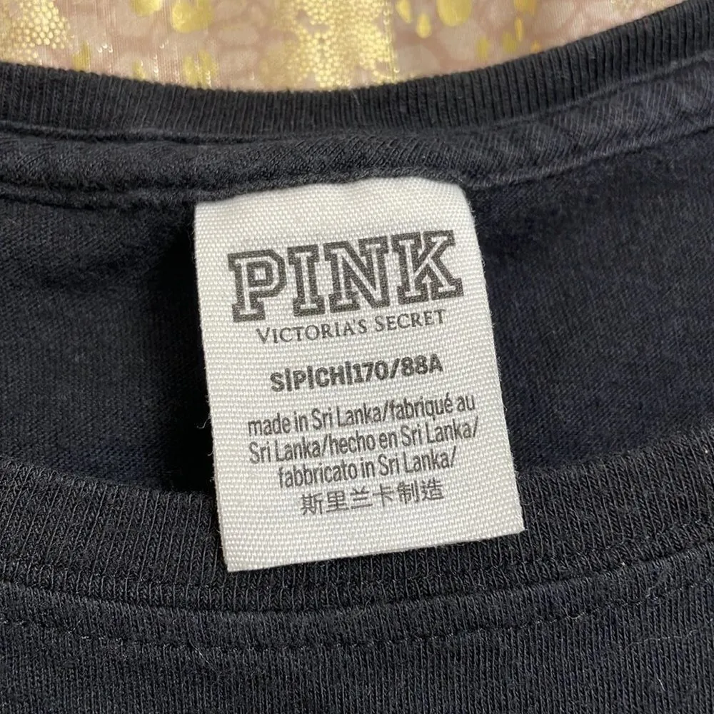 PINK Victoria’s Secret black/red rhinestone sequin bling t-shirt, size S - Image 6