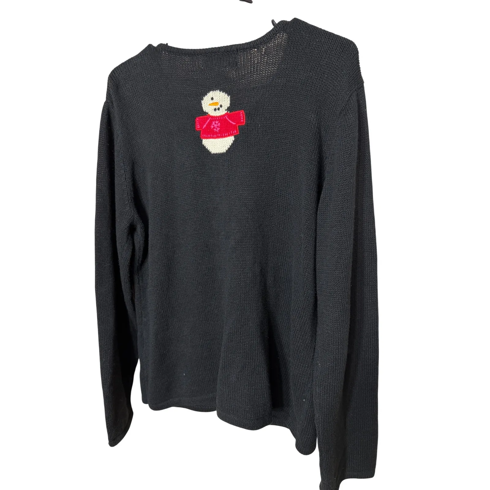 Susan Bristol Black Snowman Embroidered Button Front Cardigan Sweater Size L - Image 6