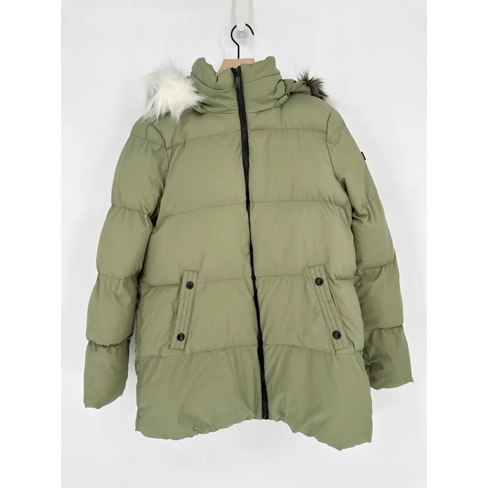 Sam Edelman Water Repellent Faux Fur Trim Puffer Jacket Quilted Green Women's M - Image 5