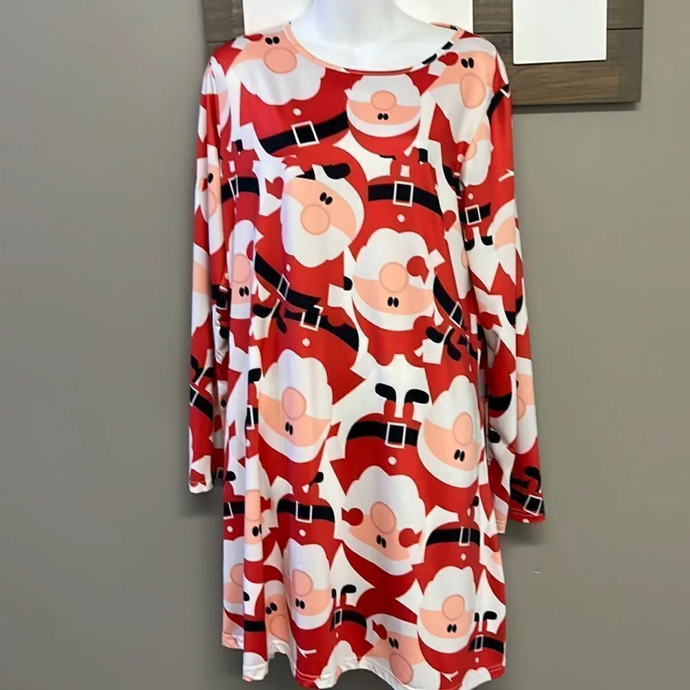 Holiday Santa Pullover Long Sleeve Knee Length Dress- Medium - Image 2