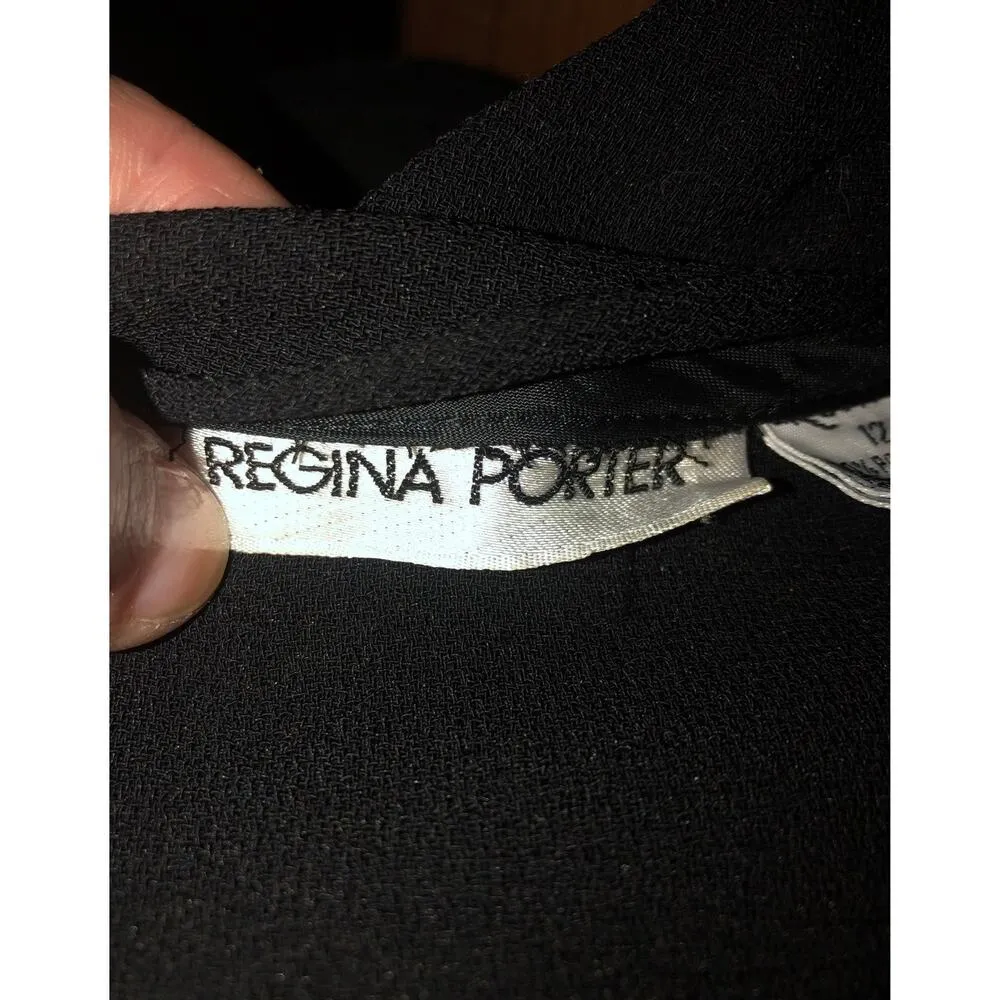 Vintage Regina Porter faux wrap V neck black Jumpsuit with pockets size 12 - Image 7