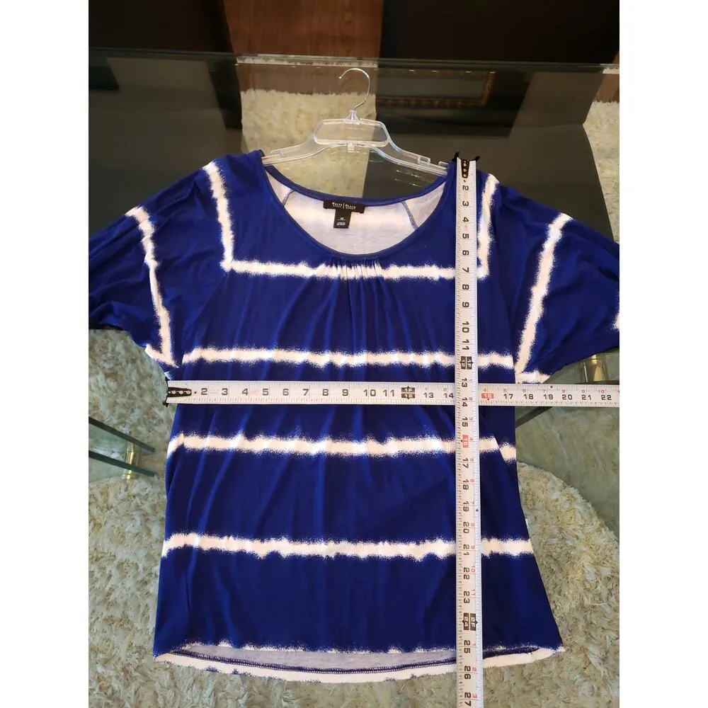 White House Black Market Top Women M Blue White Tie Dye 3 4 Sleeve Stretch - Image 9