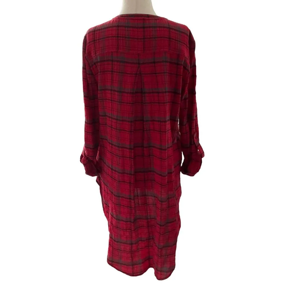 Holding Horses Red Plaid Anthropologie High Low Tunic Women Shirt Sz XS | 57-51 - Image 2