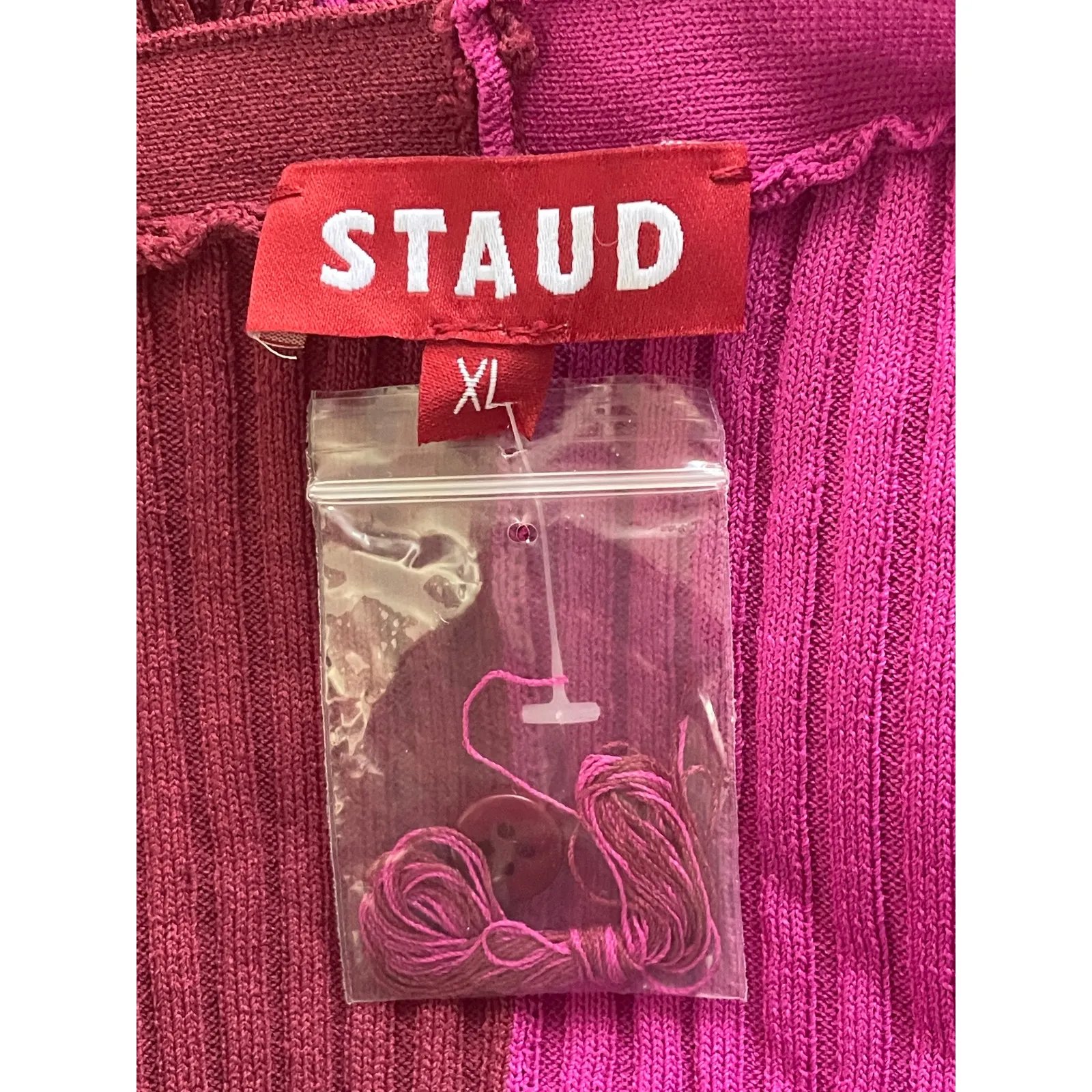 Staud Cargo Color block Button Front Cardigan Burgundy Pink Size Large NEW - Image 7