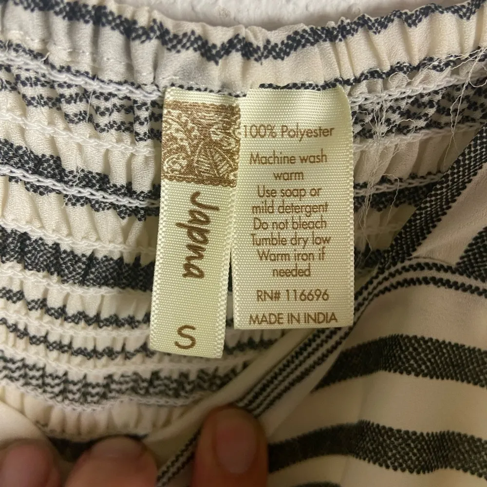 Japna Size Small Stripe Wide Leg Jumpsuit Smocked Black And White Sleeveless - Image 2