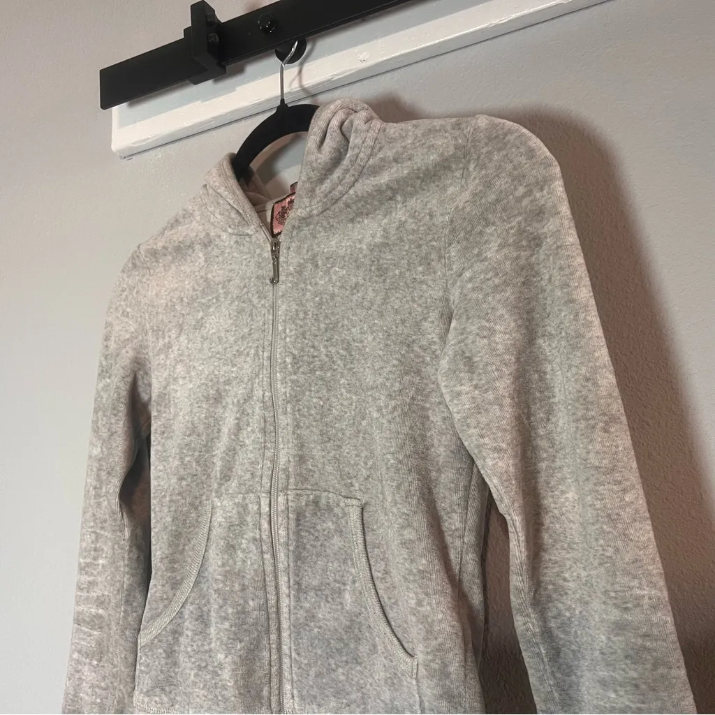 Vintage Juicy Couture Velour Full Zip Hooded Sweatshirt Gray Size P Small Y2K - Image 5
