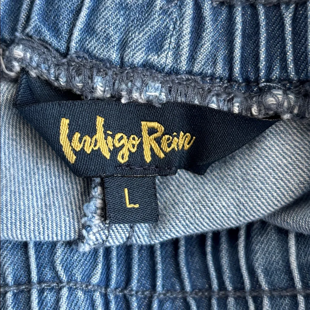 Indigo Rein denim cargo jogger pants drawstring and elastic waistband Size L Blue Size L - Image 8