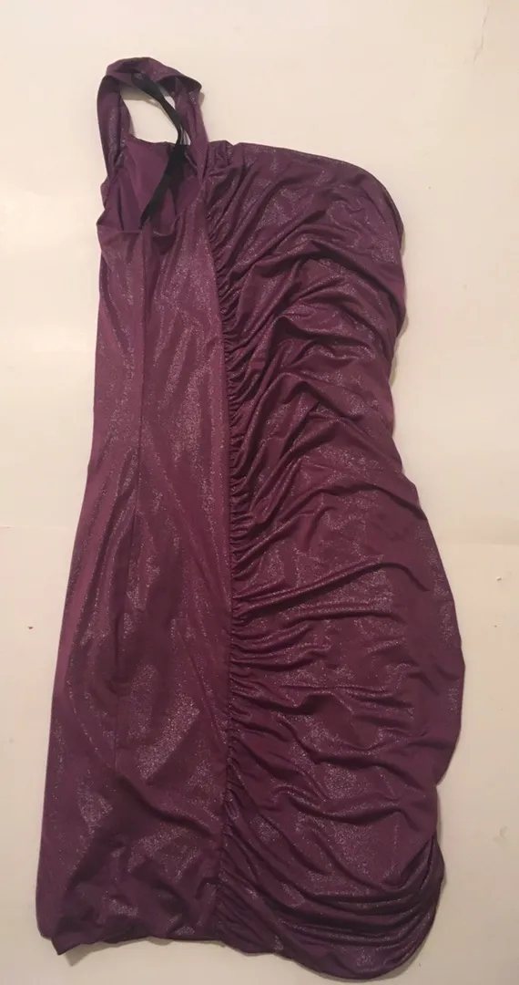 One Shoulder Purple Metallic Dress  - Image 2