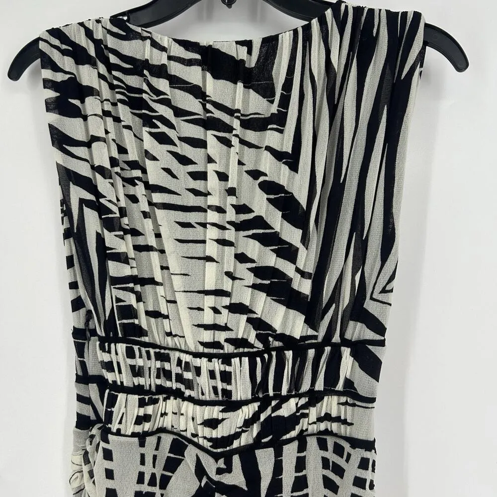 Fuzzi Mesh Ruched Bodycon Dress Black White Zebra Print Sleeveless Size S - Image 7