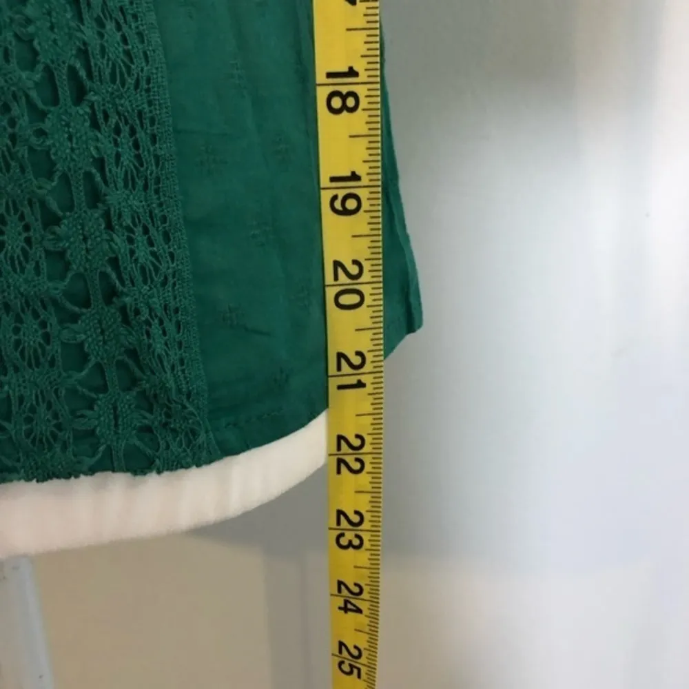 NWOT Teal Green Crochet Trim High Neck Peasant Top Blouse Puff Sleeve New - Image 6