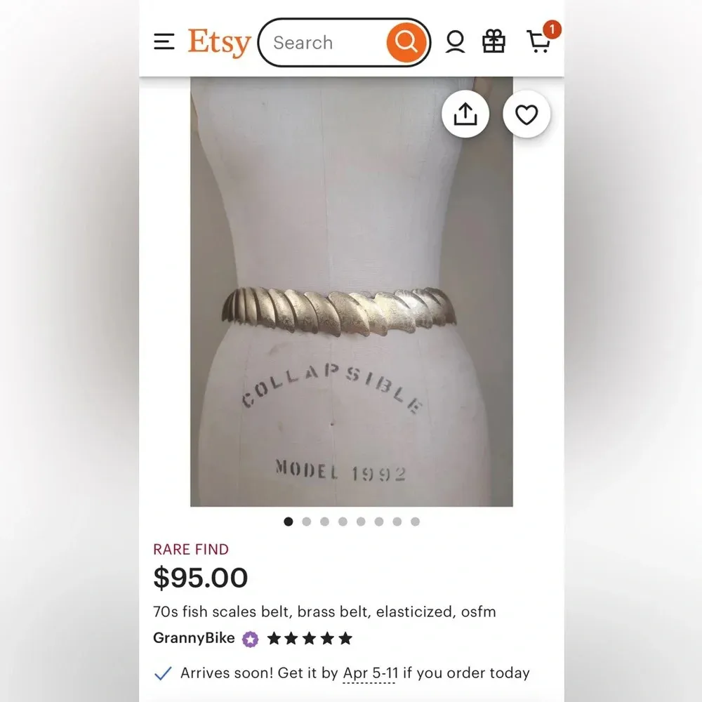 Gold vintage stretchy metal belt 70’s vintage great condition fish like scales - Image 7