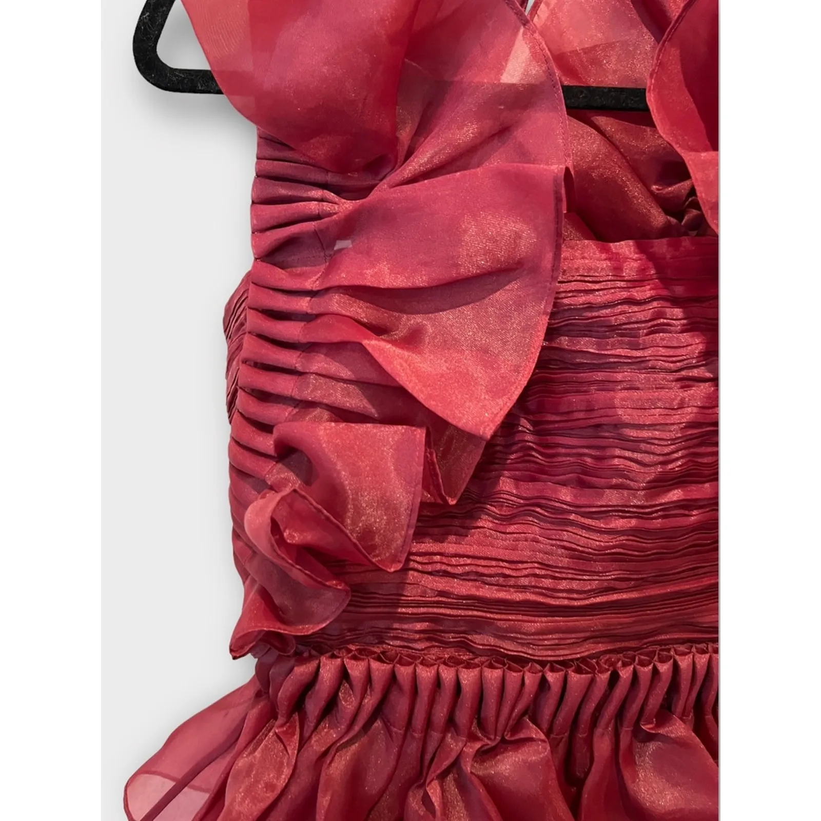 Aje Asra Pleated Frill Midi Dress Size AU/10, US/6 Red - Image 12