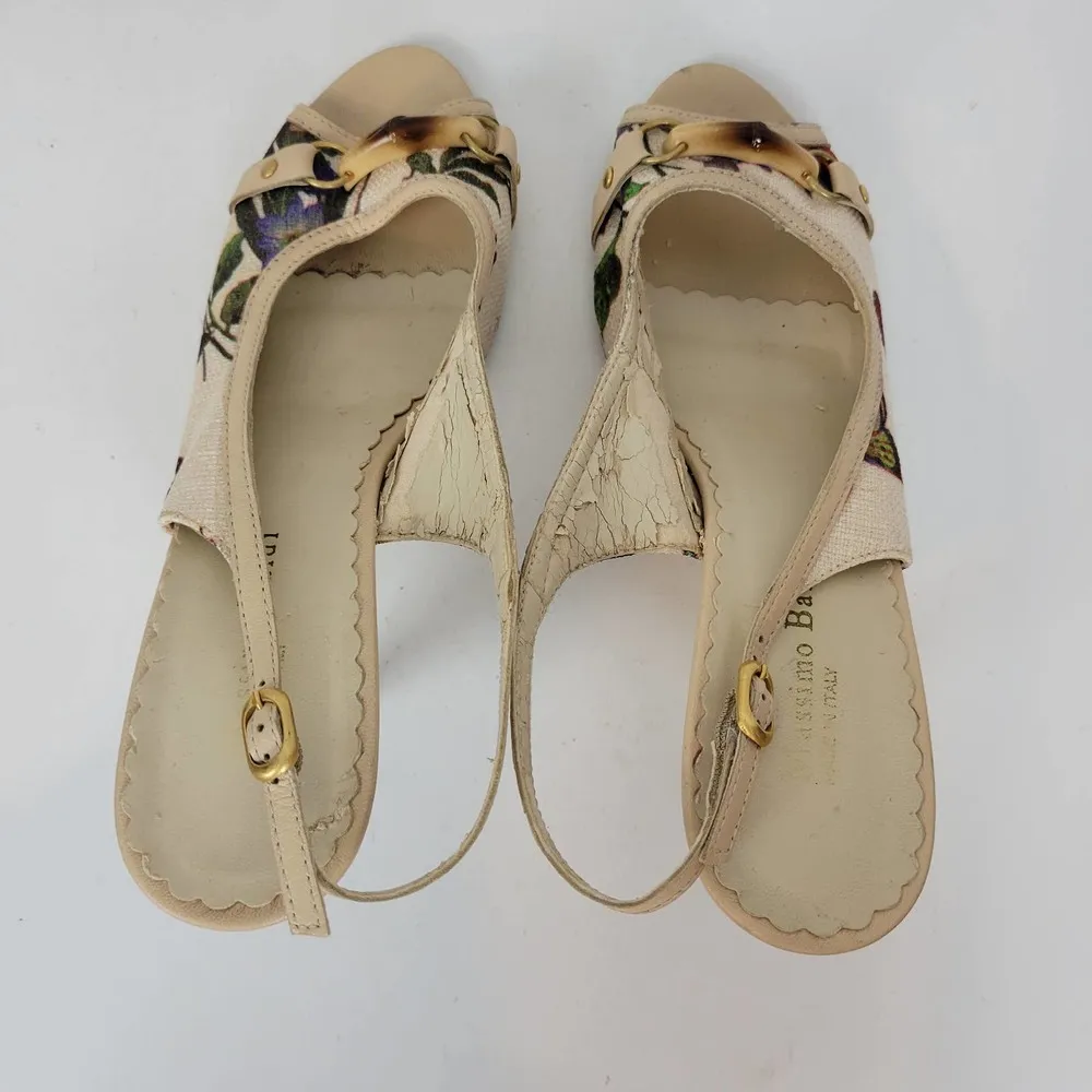 Massimo Baldi Womens Sandals Size 6.5 Cream Floral Open Toe Slingback Heels - Image 95