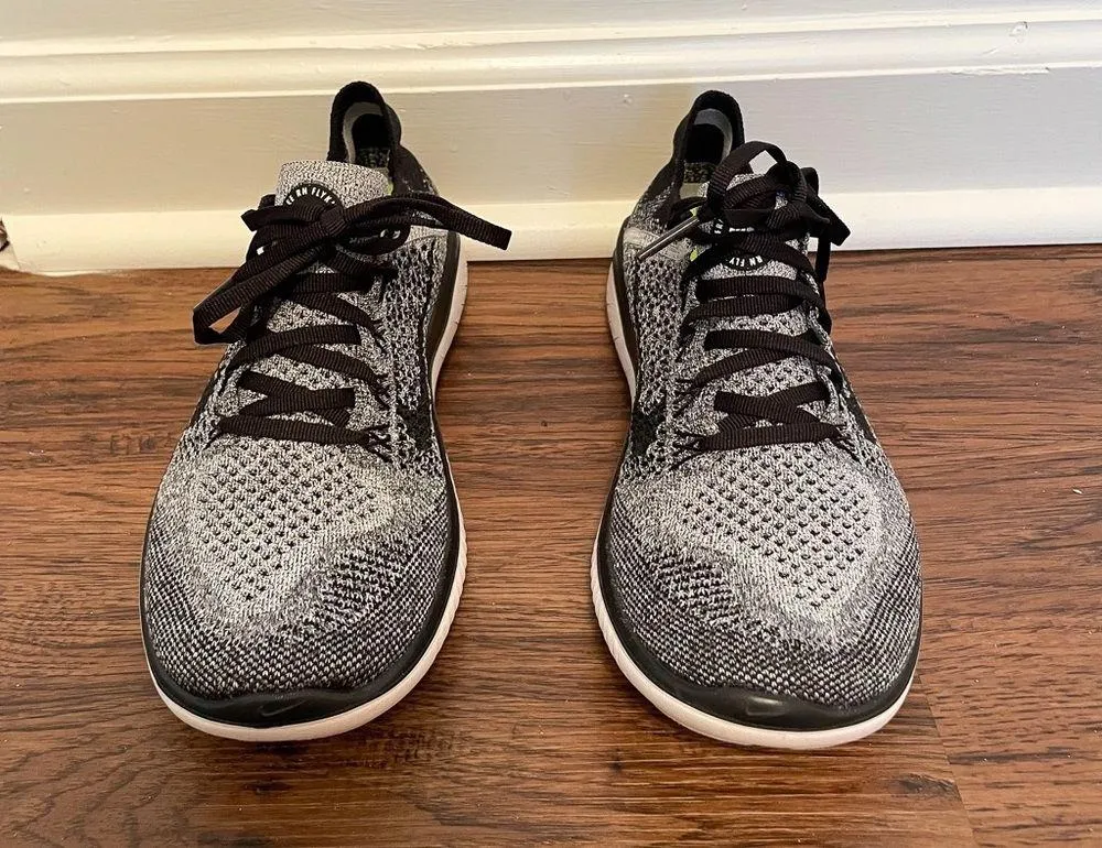 Nike Free Run Womens Flyknit Shoes Sz 7.5 Black White - Image 11