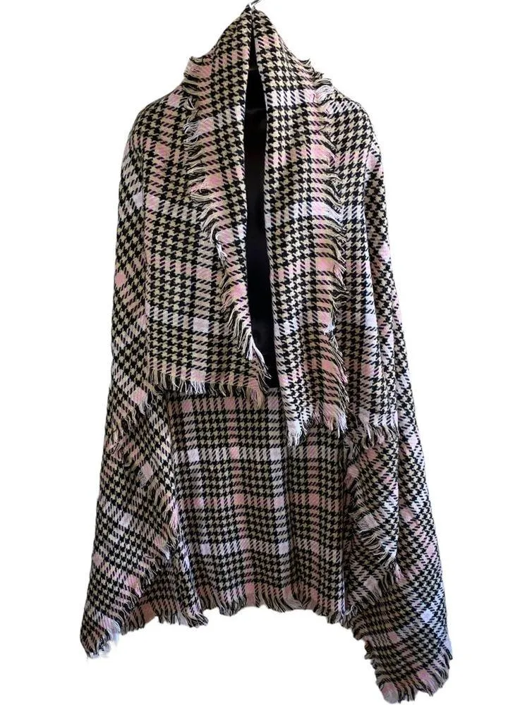 Houndstooth  Blanket Scarf Tan White Pink Black - Image 2
