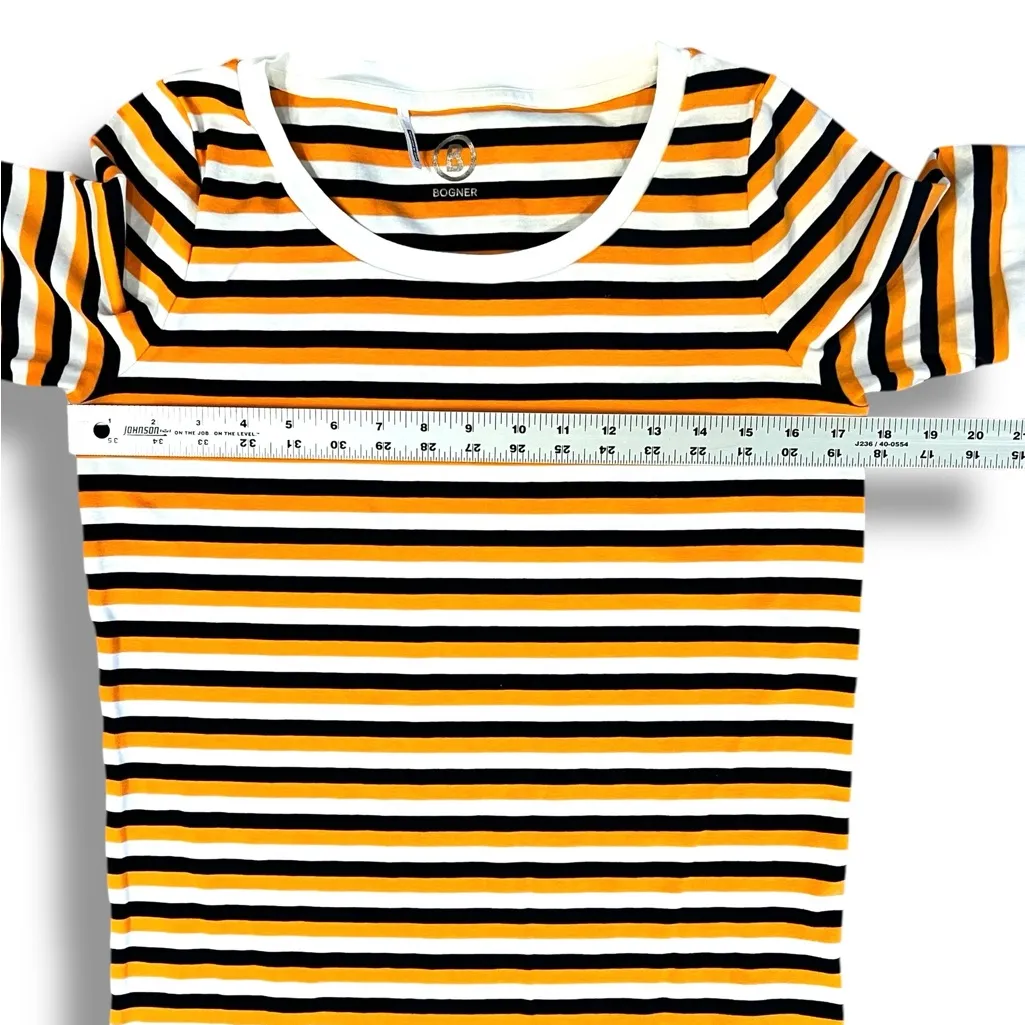 Bogner Jackie Orange Navy White Striped Short Sleeve logo t shirt Size 12 - Image 6