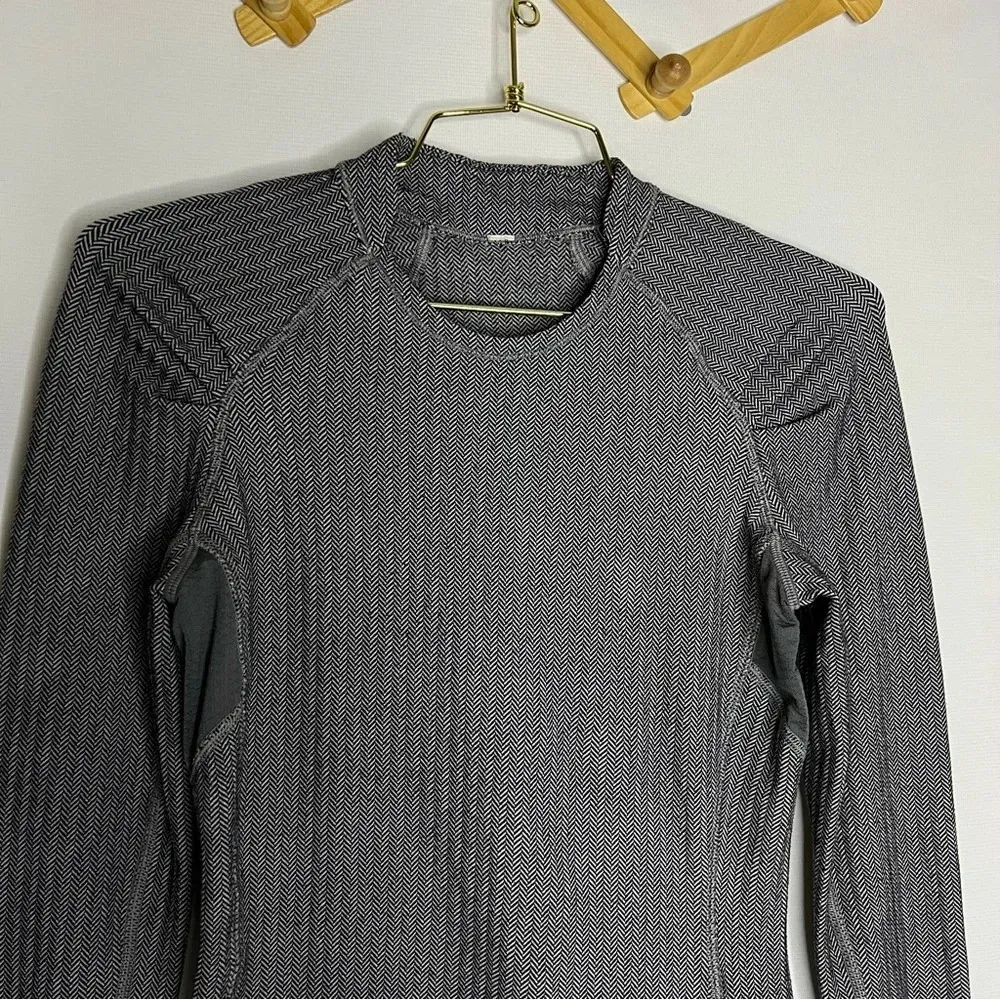 Lululemon Think Fast Long Sleeve Heathered Herringbone Heathered Black Size 4 - Image 7