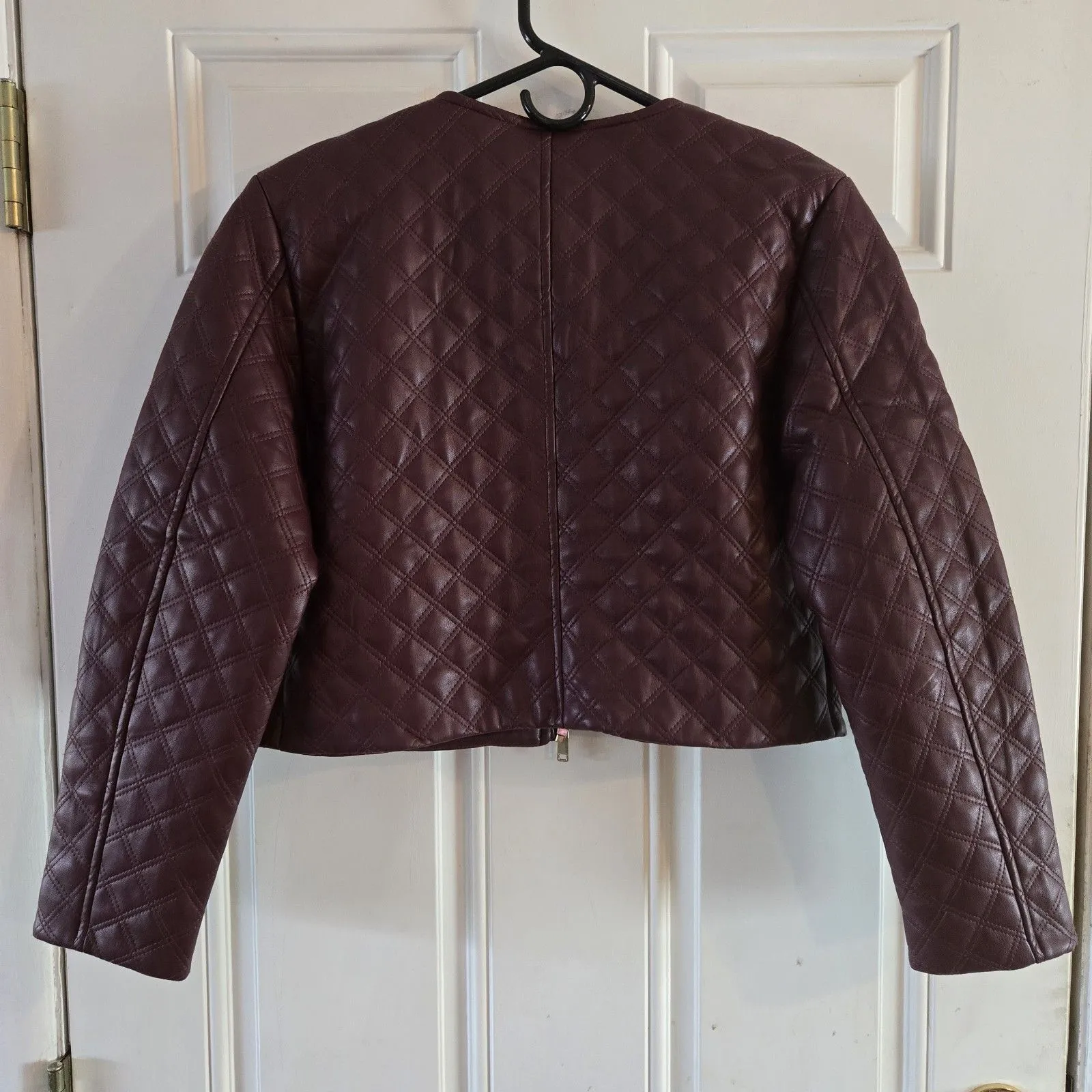 Jason Wu Quilted Faux Leather Cropped Jacket Burgundy Women Size XS NWT MSRP $98 - Image 3