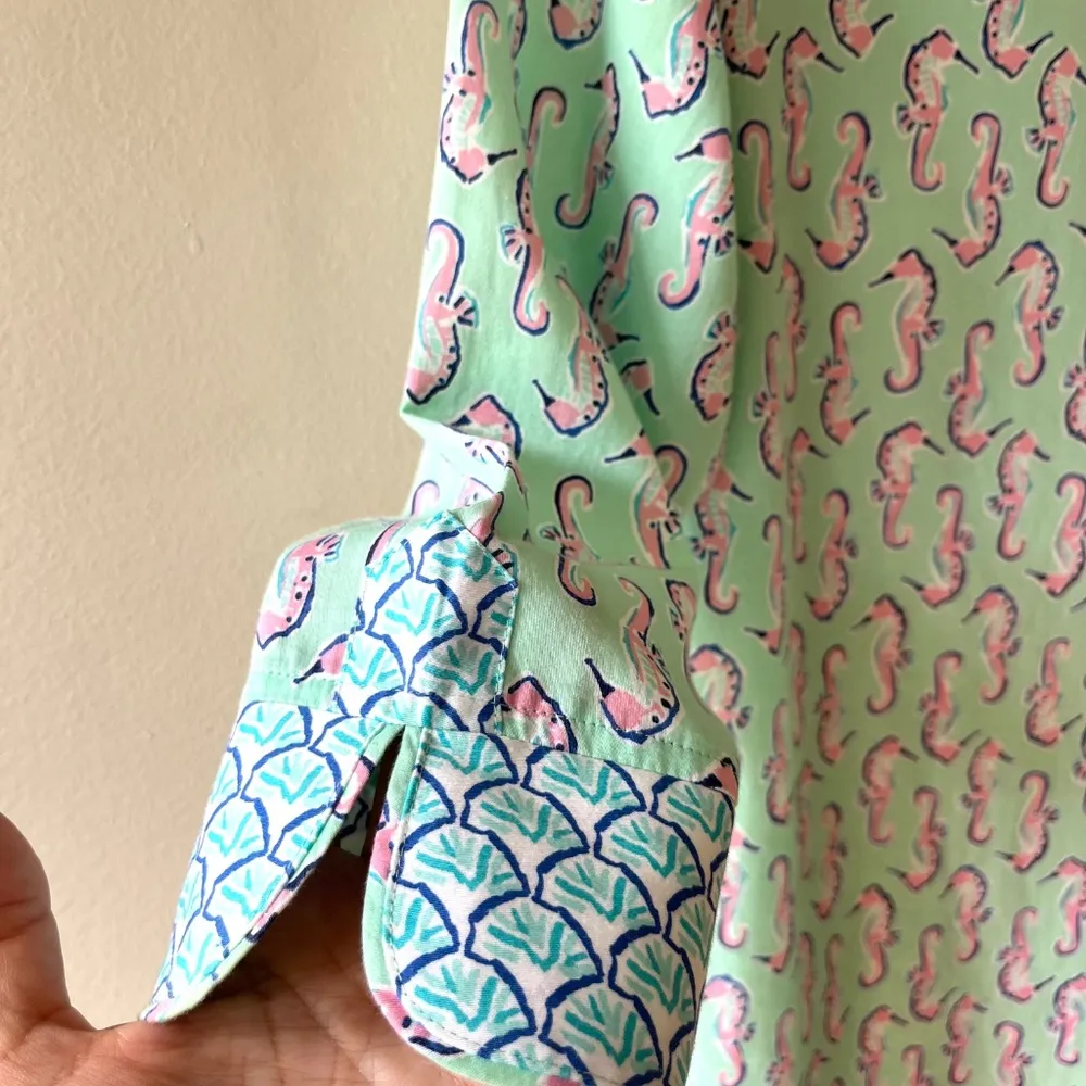 Foxcroft Sz 6 Seahorse Wrinkle‎ Free Fitted Shaped Shirt V Neck Turquoise Blouse - Image 5