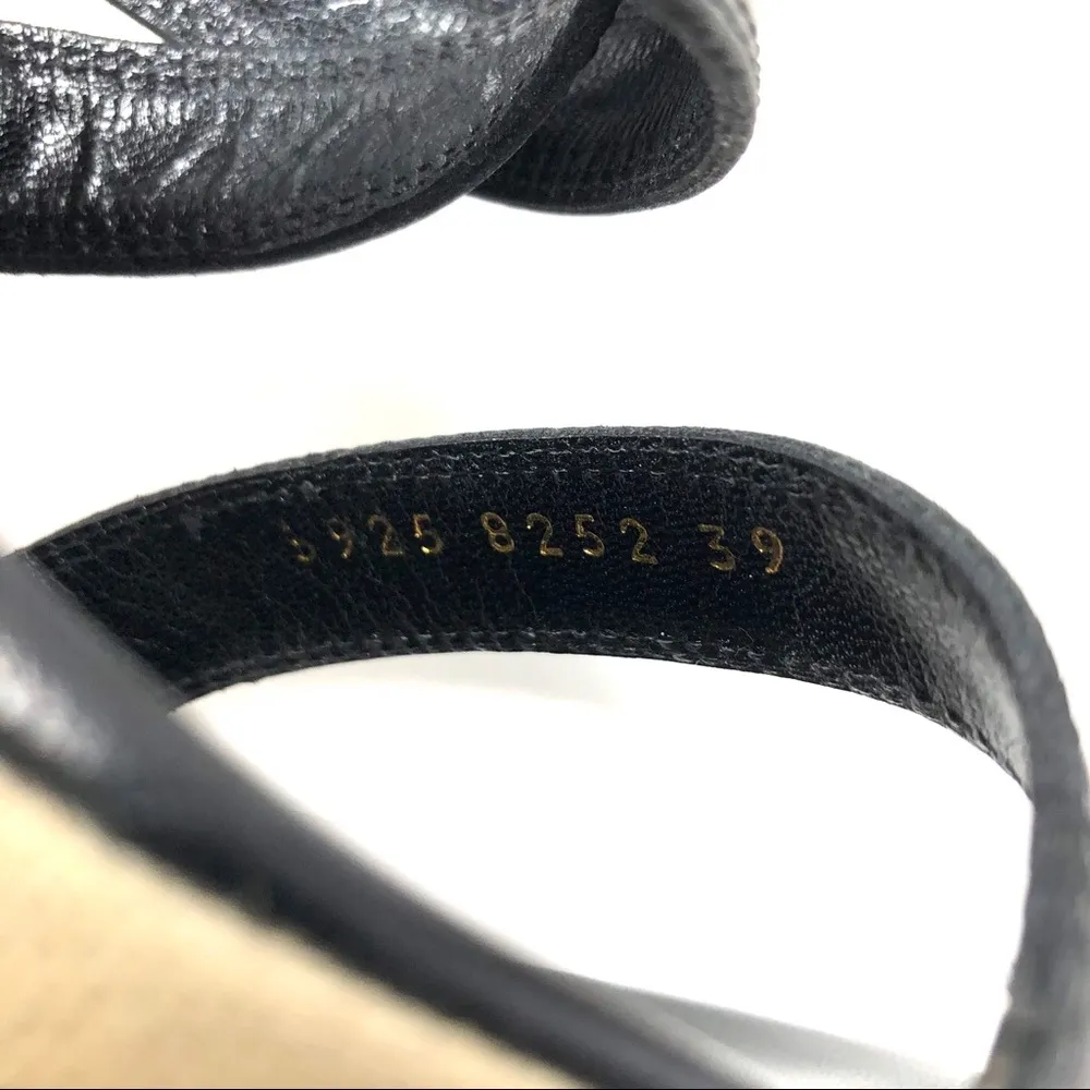 SERGIO ROSSI black leather & fabric, ankle wrap sandals, size 39, made in Italy - Image 11