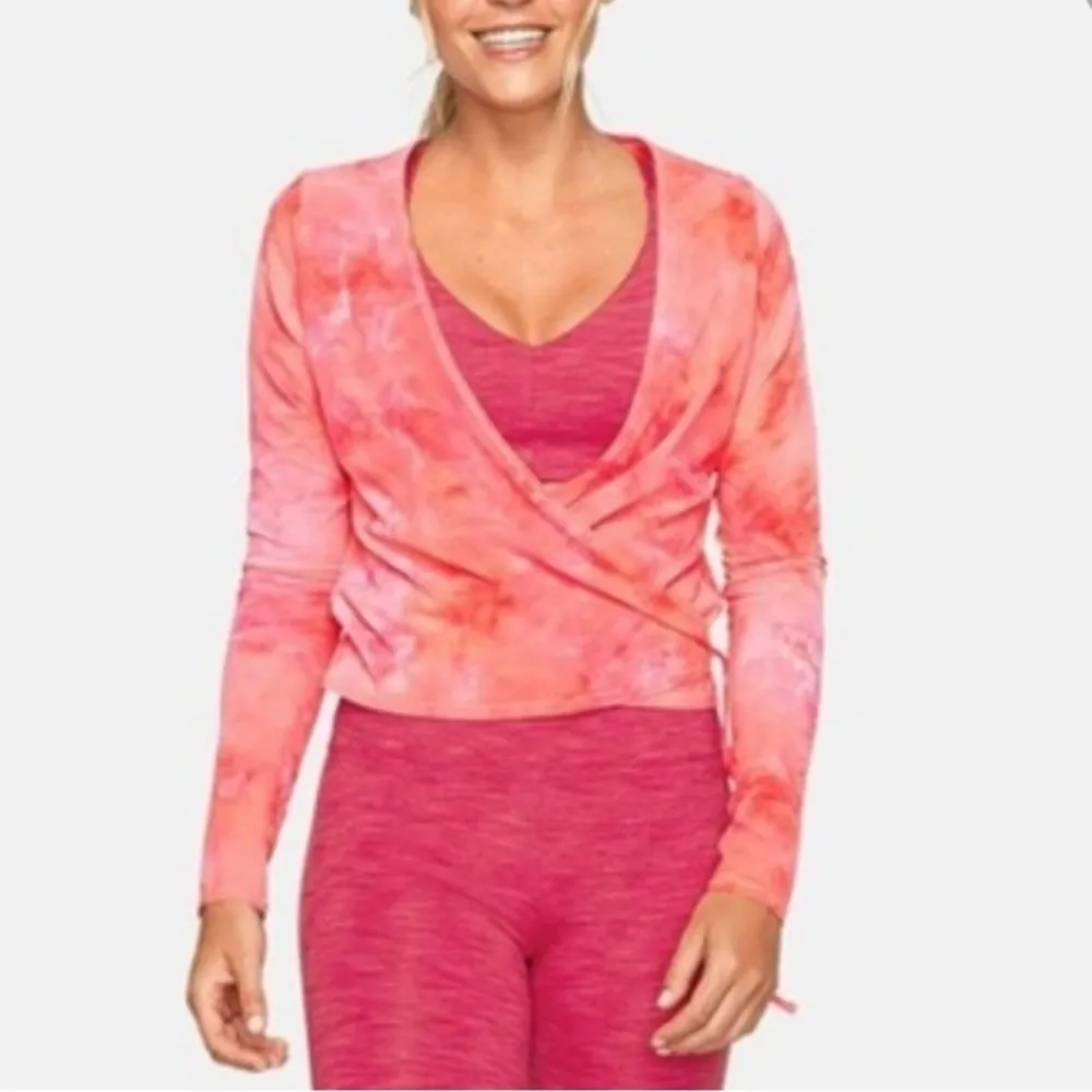 Outdoor Voices Tissue Wrap top in bright pink tie dye. New with tags. Size Large - Image 3