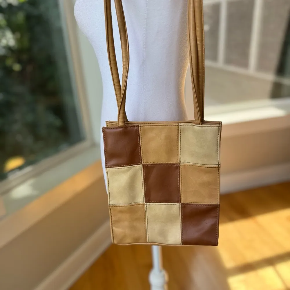 Vintage 90’s Y2K Tan Brown Patchwork Rectangular Shoulder Bag - Image 14