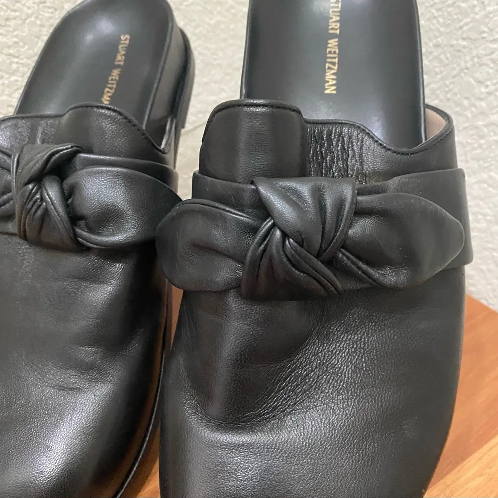 STUART WEITZMAN Twisted Bow Bandeau Clog Black Leather Mule Slides Size 8 - Image 8