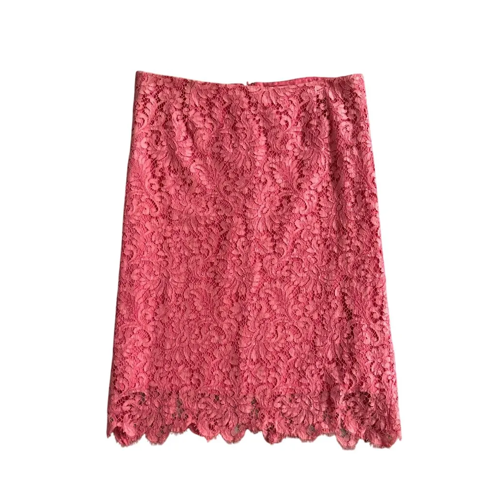 OSCAR DE LA RENTA Coral Pink Lace Scalloped Skirt Size 12 - Image 3