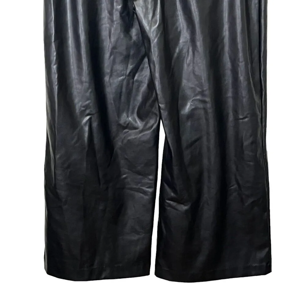 Abercrombie & Fitch Wide Leg Faux Leather Vegan Pants Black Womens Size 33 - Image 6