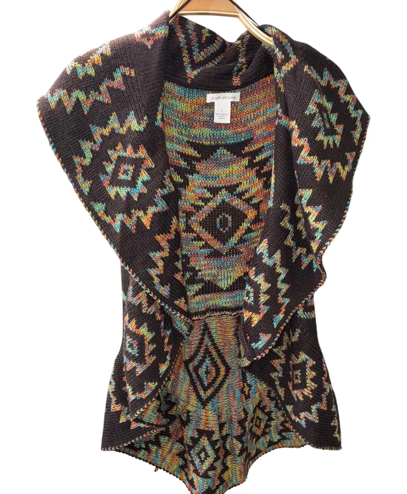 John Paul Richard Women L Brown Aztec Southwestern Open Front Knit Vest Boho Size L - Image 1