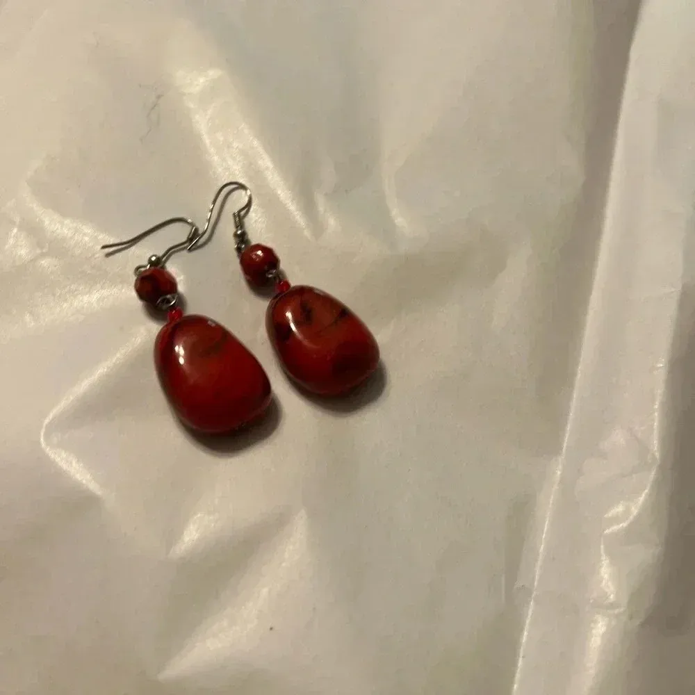 2 pair polished stone rock earrings Blue - Image 3