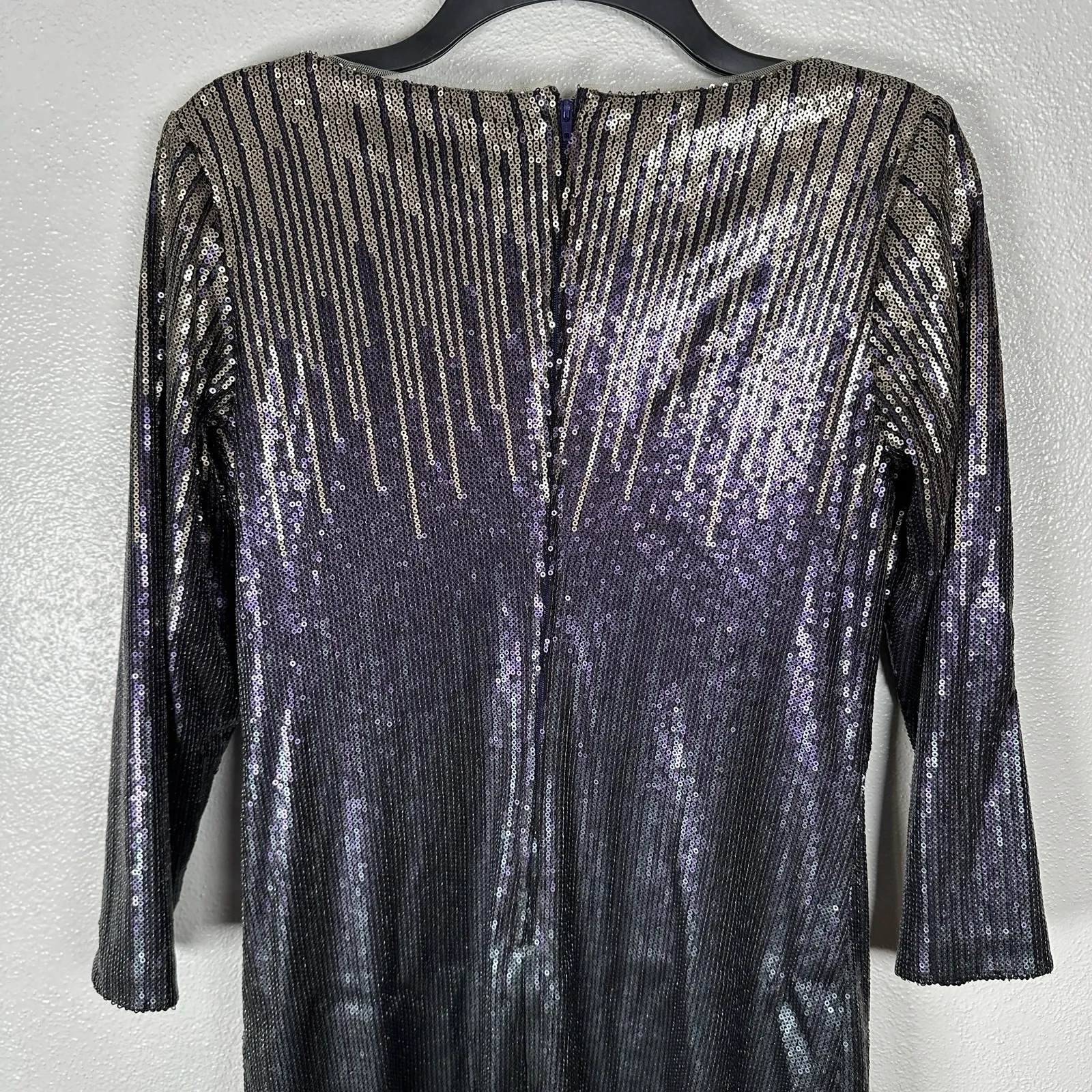Tadashi Shoji Mini Dress Size 4 Purple Gold Sequin 3/4 Sleeve Party Homecoming - Image 4