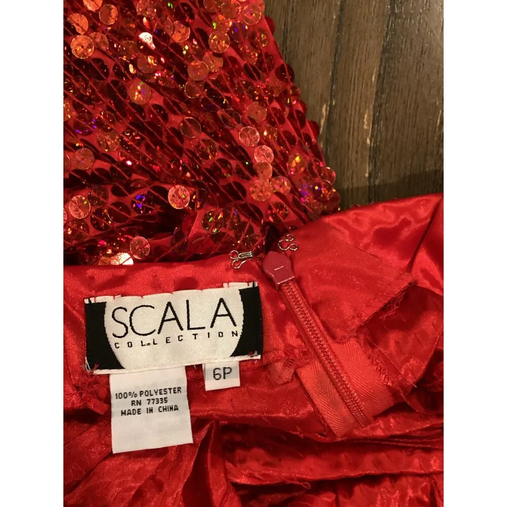 Vintage Scala Sequin Sparkly Mini cocktail party sleeveless Dress Red 6P - Image 5