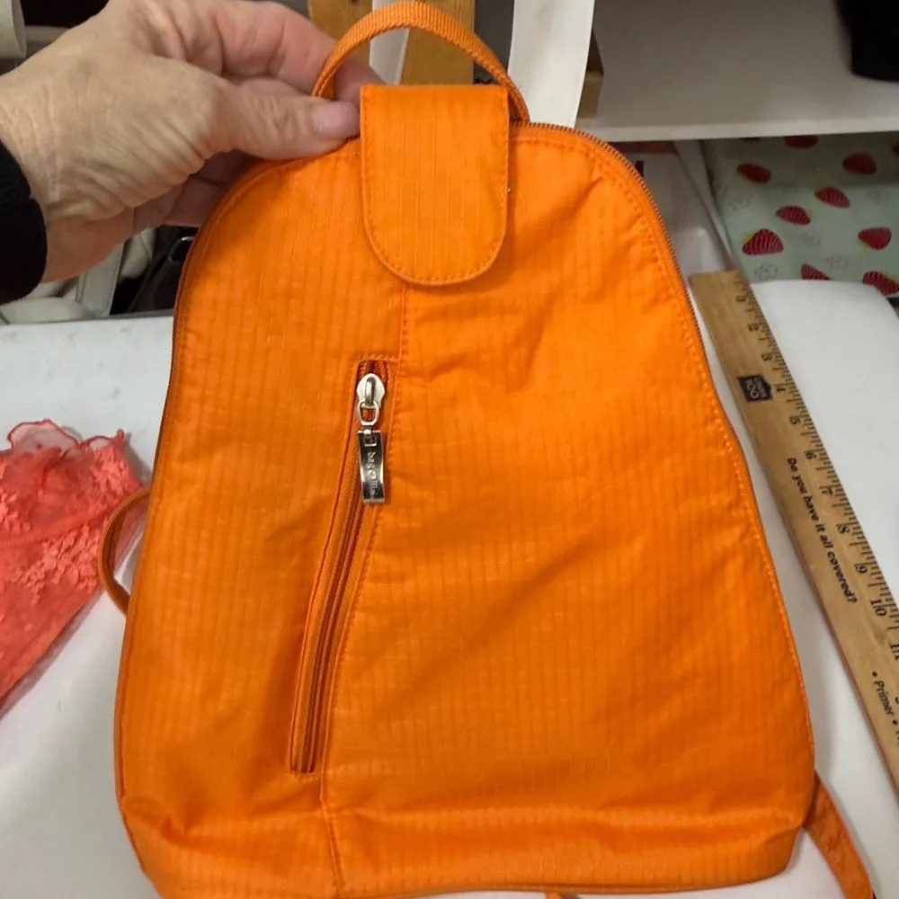 Baggallini Bright Orange Nylon Backpack Travel Convertible Organized Medium Size - Image 2