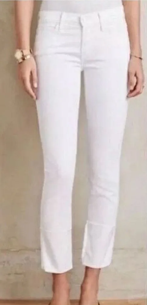 Mother Pony Boy Fray Cuffed Straight Leg Jeans Stayin’ Alive White 27 - Image 1