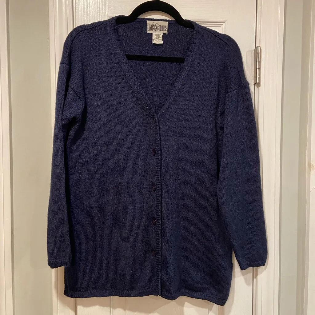 Lauren Brooke Size S Navy Blue Long Sleeve V Neck Button Front cardigan Sweater - Image 4