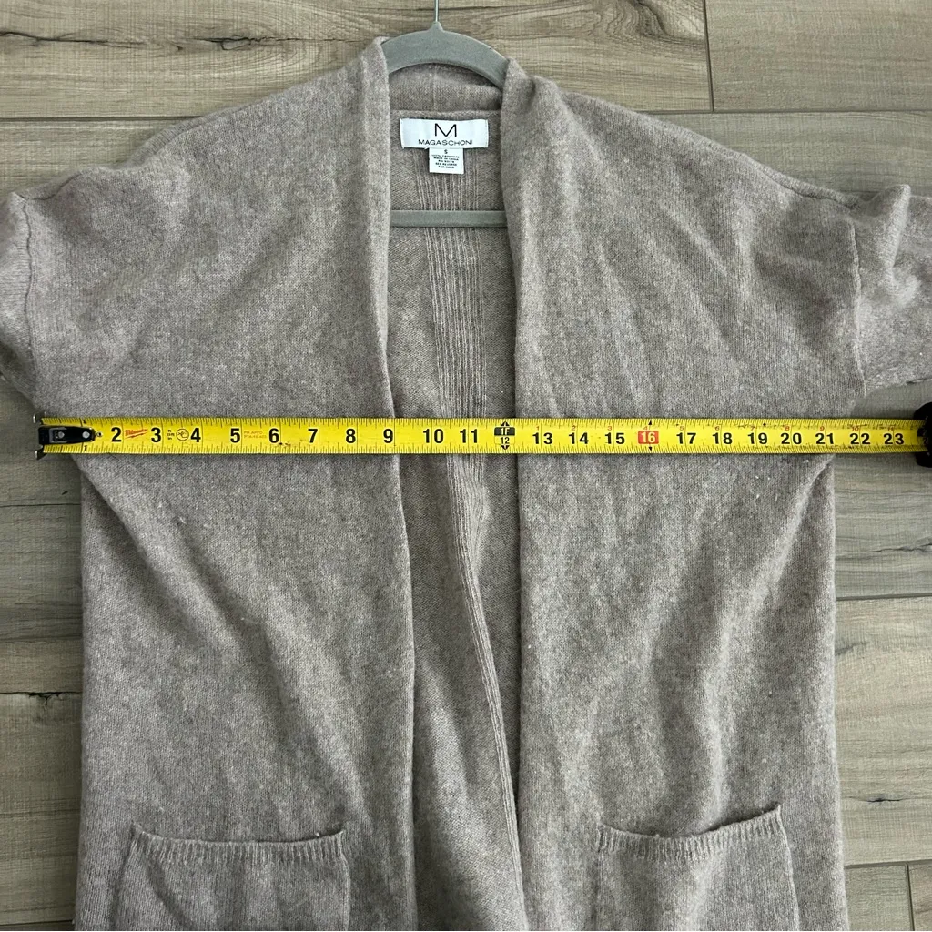 Magaschoni 100% Cashmere Taupe Knit Waterfall Open Cardigan Sweater S - Image 7