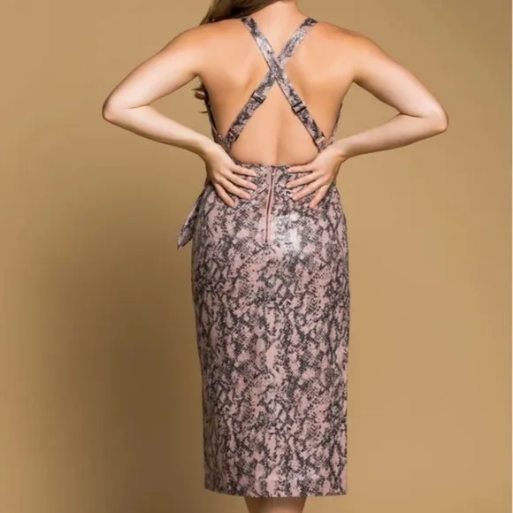MOON RIVER Faux Snake Skin Open Back Midi Dress Size XS‎ - Image 2