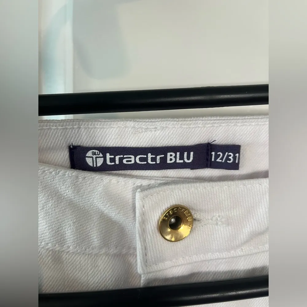 Tractr Blu White Straight Leg Flare Jeans Colorful Embroidery Flower Size 12/31 - Image 16