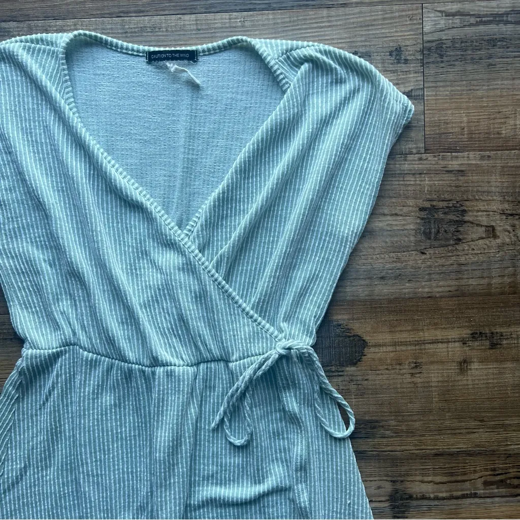 Caution To The Wind Women's Short Sleeve Striped Turquoise Blue Dress Size M - Image 2