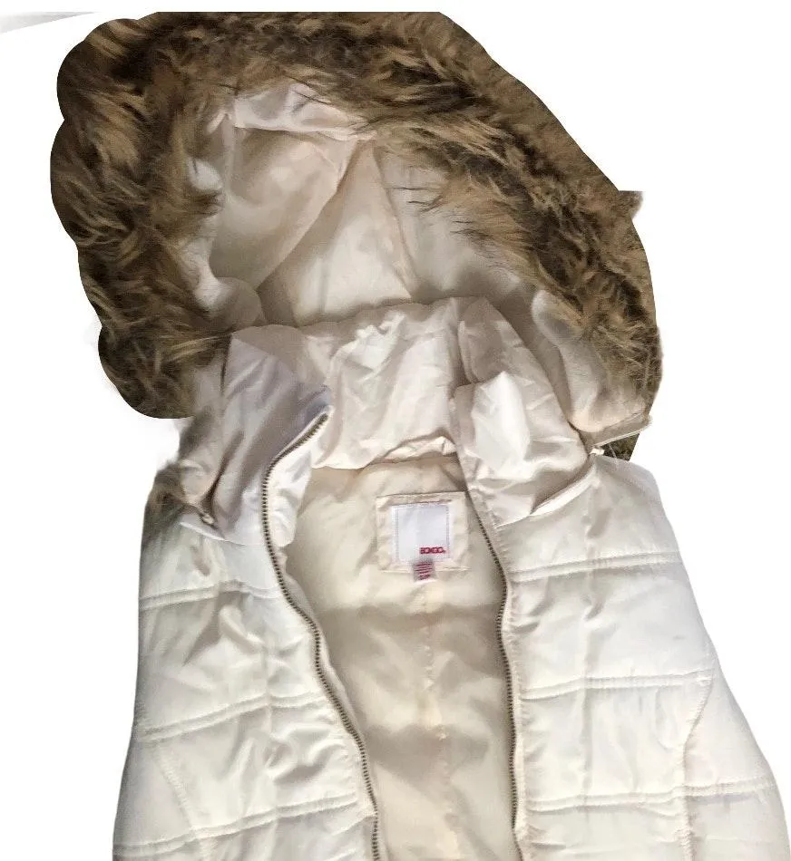 Bongo White Puffer Vest with Faux Brown Fur Hood - Image 3